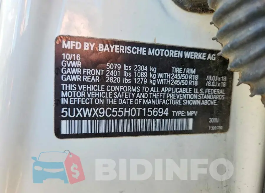5UXWX9C55H0T15694 Photo# 13