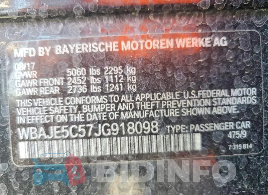 WBAJE5C57JG918098 Photo# 12