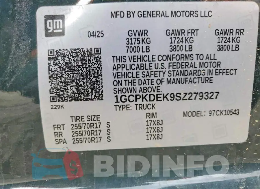1GCPKDEK9SZ279327 Photo# 13