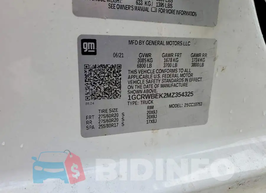 1GCRWBEK2MZ354325 Photo# 12