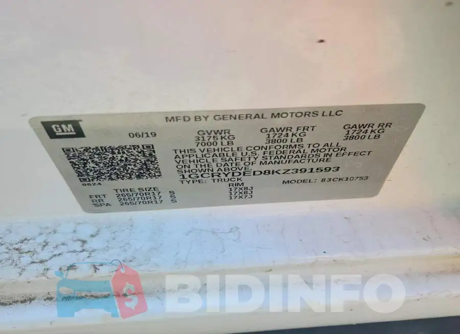 1GCRYDED8KZ391593 Photo# 12