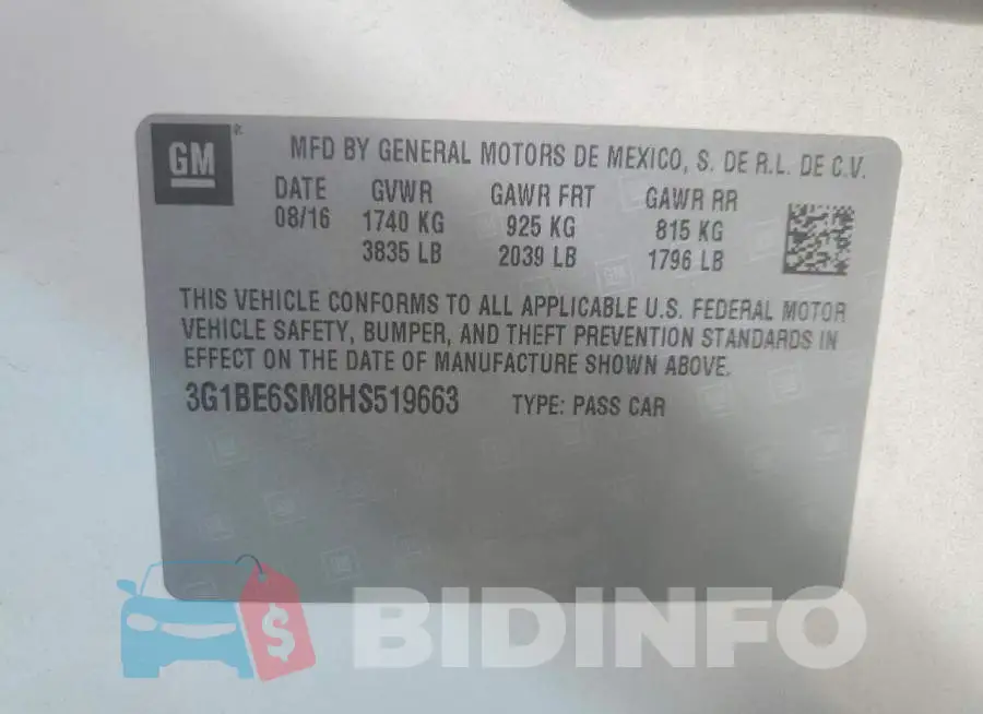 3G1BE6SM8HS519663 Photo# 12