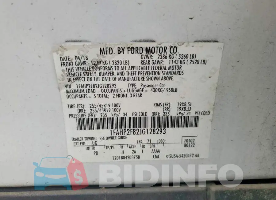 1FAHP2F82JG128293 Photo# 12