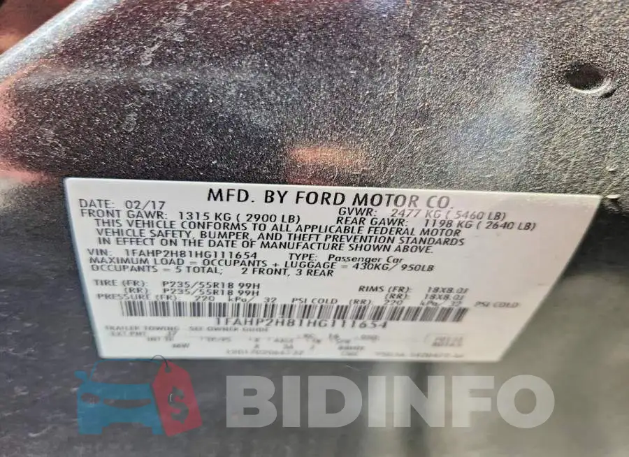 1FAHP2H81HG111654 Photo# 12