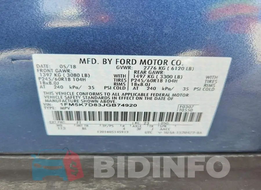 1FM5K7D83JGB74920 Photo# 13