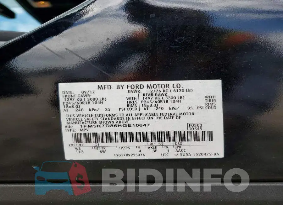 1FM5K7D86HGE10647 Photo# 13