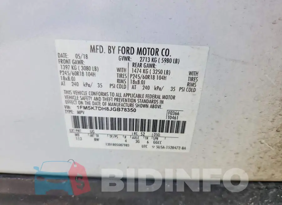 1FM5K7DH8JGB78350 Photo# 13