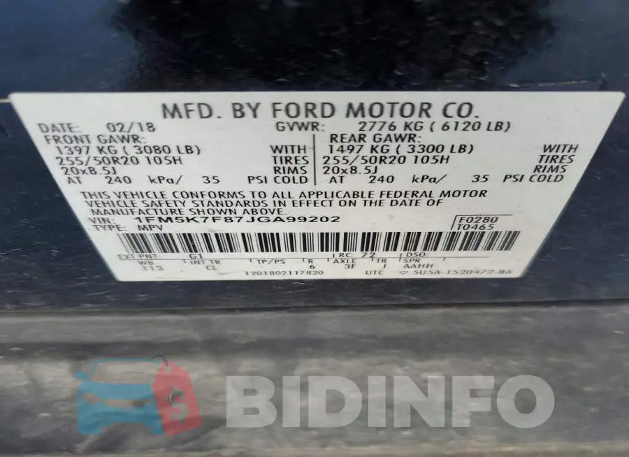 1FM5K7F87JGA99202 Photo# 14