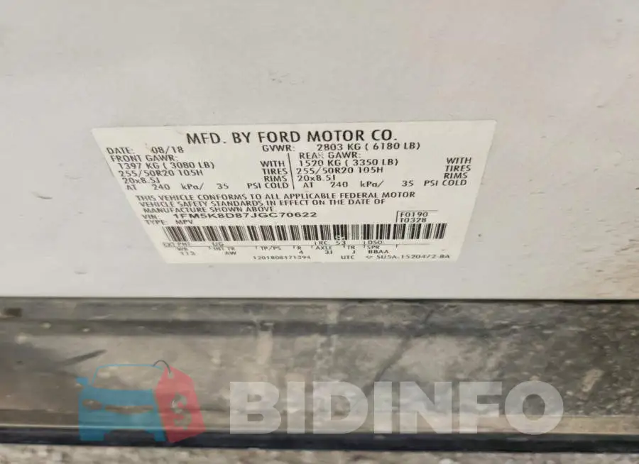 1FM5K8D87JGC70622 Photo# 13