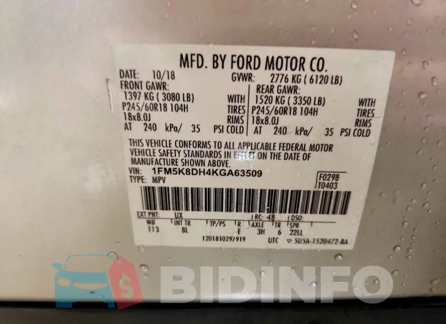 1FM5K8DH4KGA63509 Photo# 14