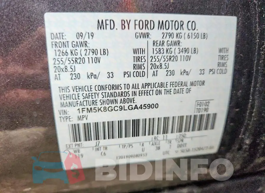 1FM5K8GC9LGA45900 Photo# 13