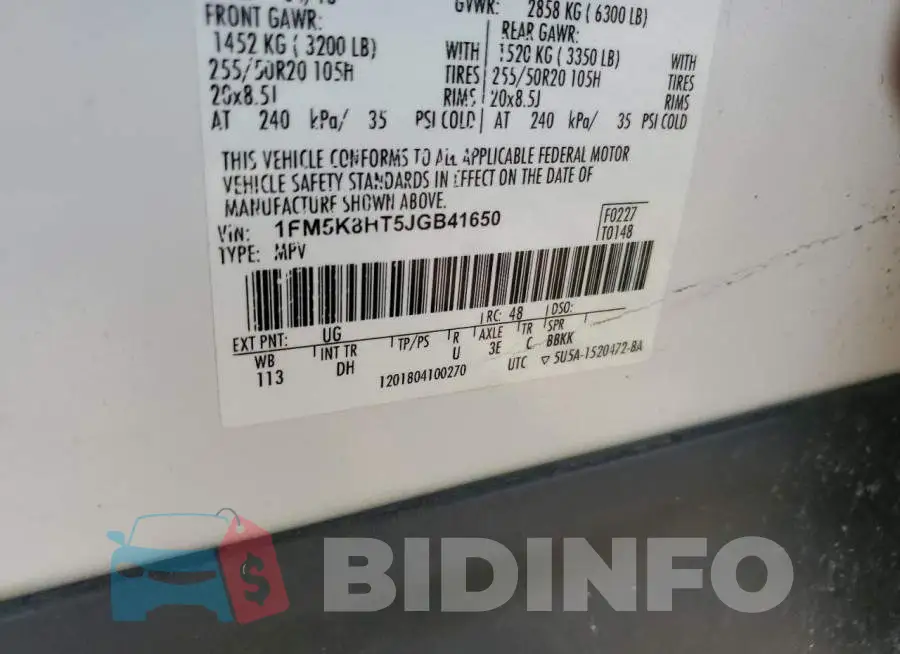 1FM5K8HT5JGB41650 Photo# 13