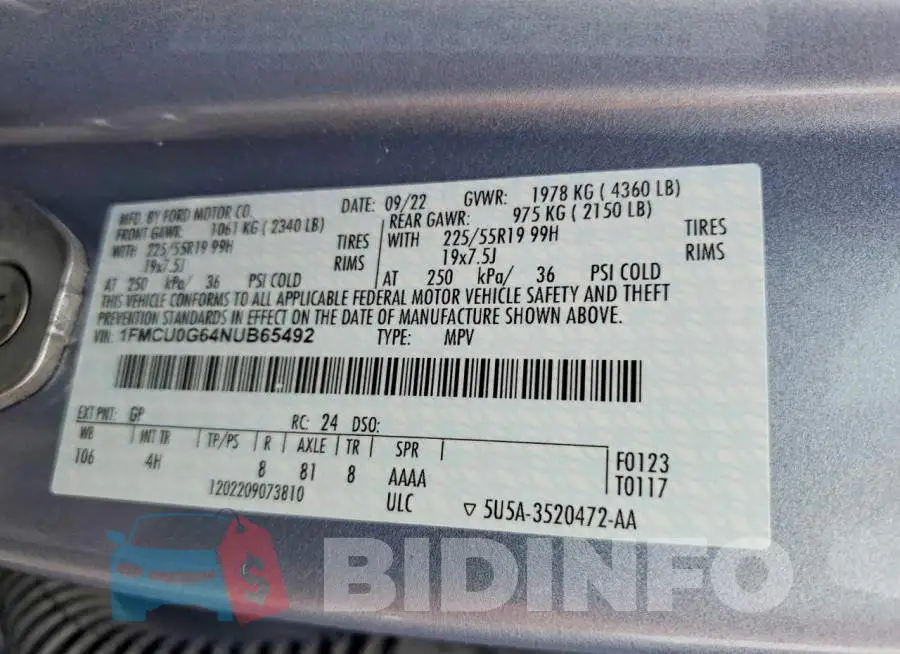 1FMCU0G64NUB65492 Photo# 13