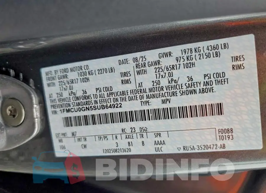 1FMCU0GN5SUB64922 Photo# 14