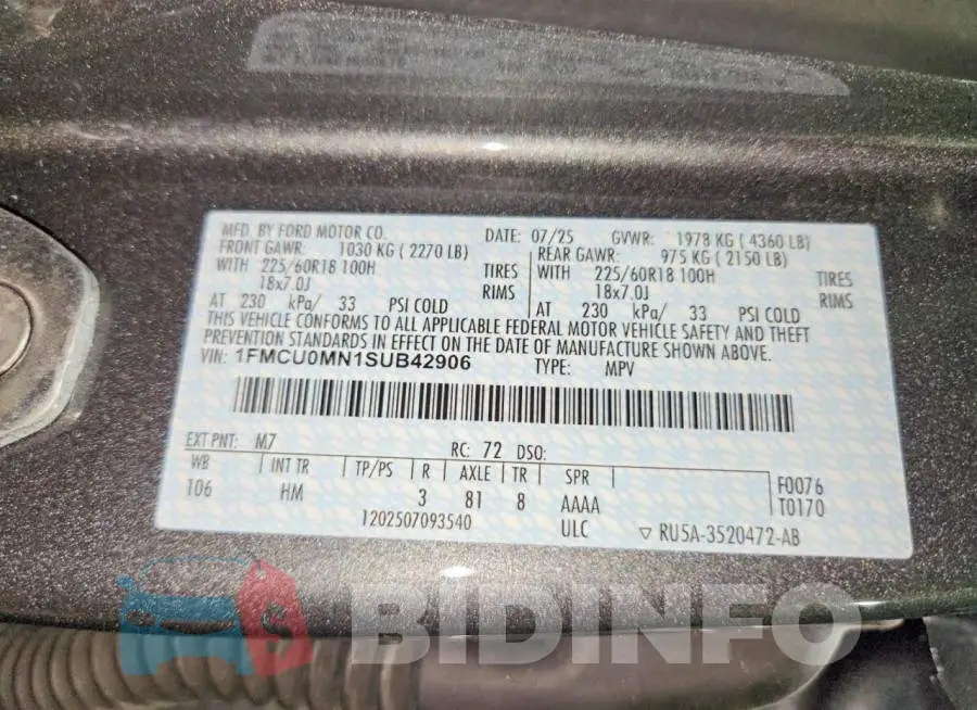 1FMCU0MN1SUB42906 Photo# 13