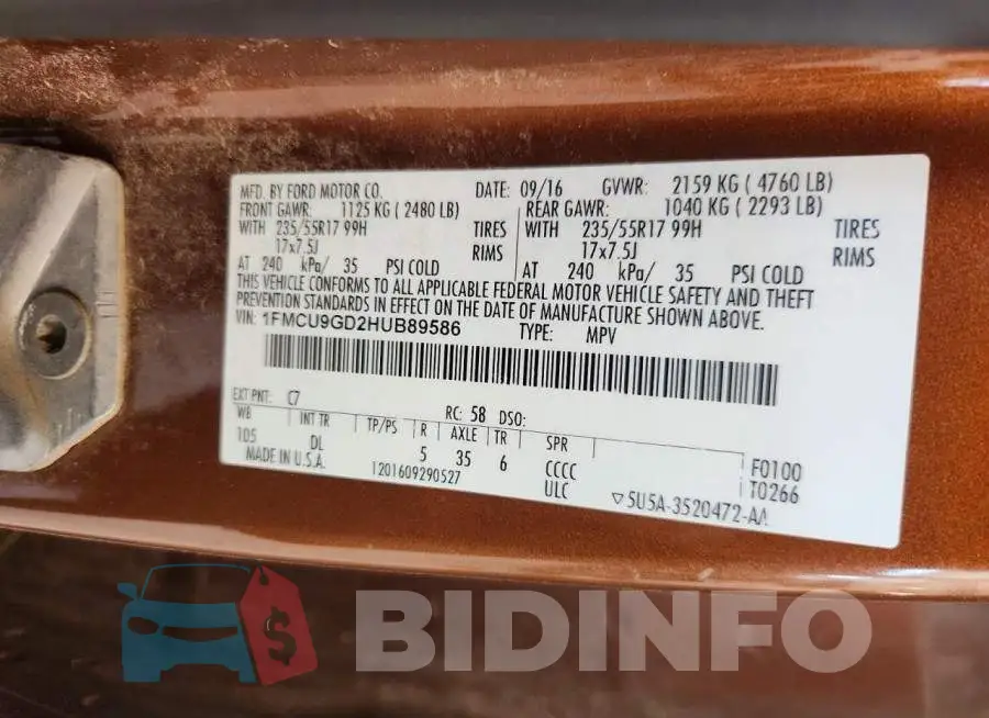 1FMCU9GD2HUB89586 Photo# 13
