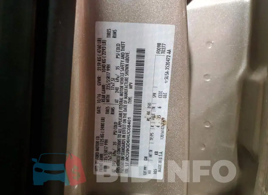 1FMCU9GD6HUC08401 Photo# 14