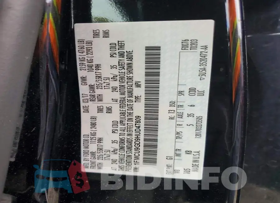 1FMCU9GD9HUD47809 Photo# 13