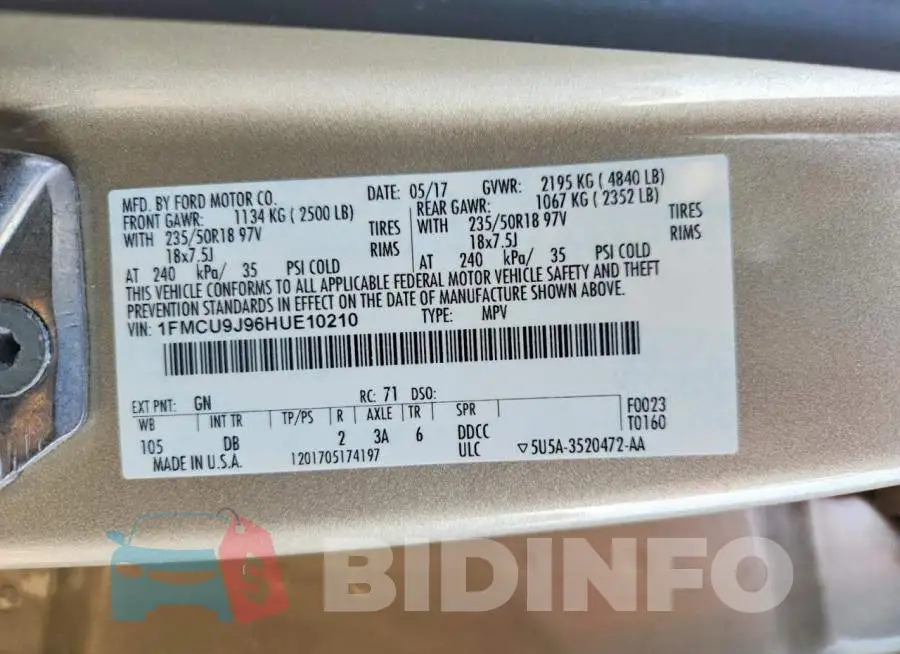 1FMCU9J96HUE10210 Photo# 13