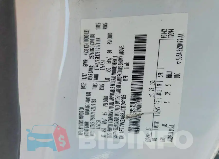 1FT7W2A68JEB04185 Photo# 12