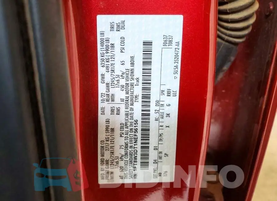1FT8W3DT1NEF56156 Photo# 12