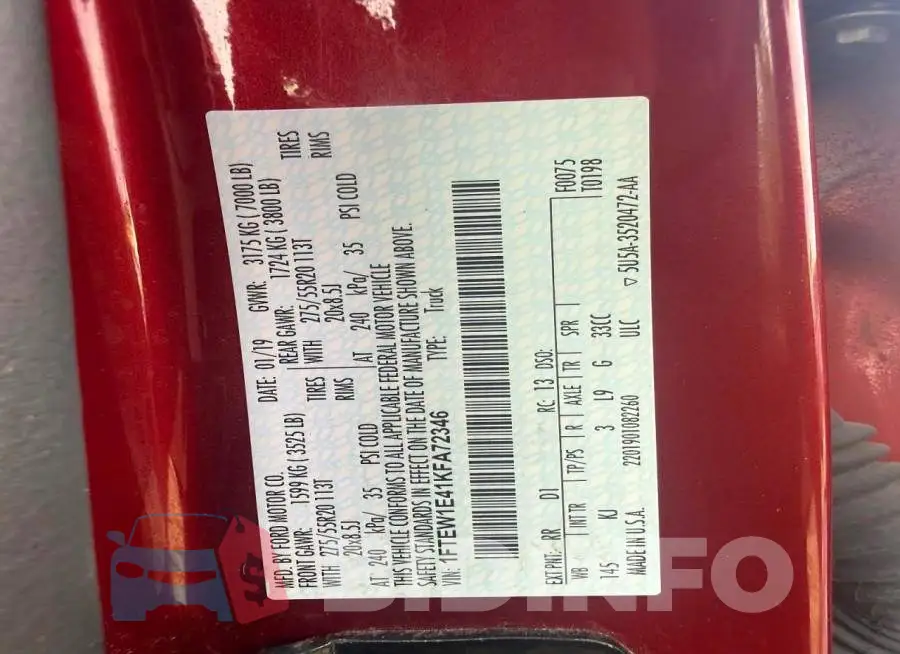1FTEW1E41KFA72346 Photo# 14