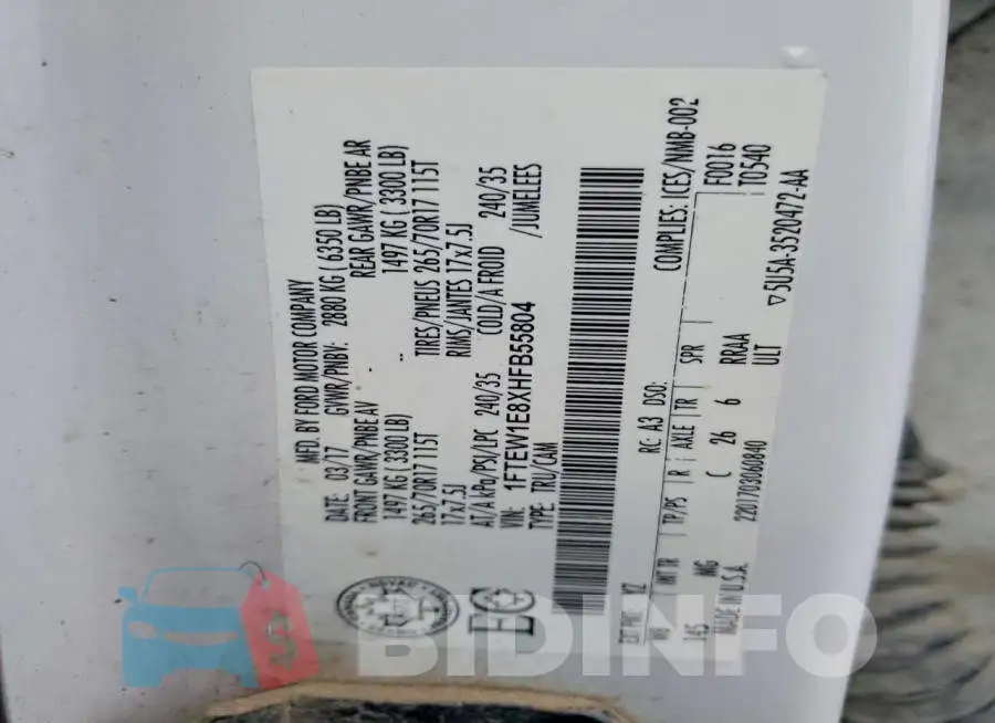 1FTEW1E8XHFB55804 Photo# 11
