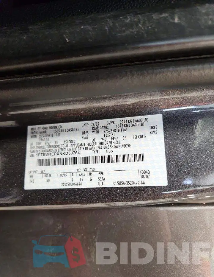 1FTEW1EPXNKD50764 Photo# 12