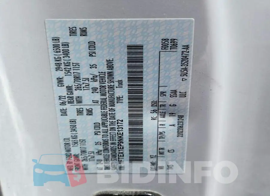 1FTEX1EP9NKE13172 Photo# 13