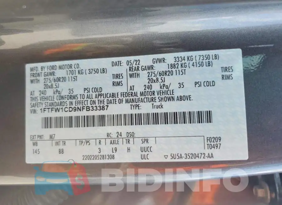 1FTFW1CD9NFB33387 Photo# 12