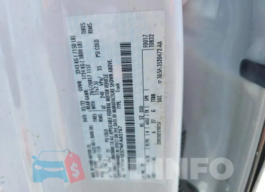 1FTFW1E57NFA93767 Photo# 12
