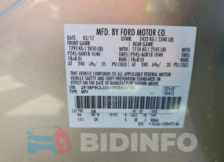 2FMPK3J88HBB69770 Photo# 13