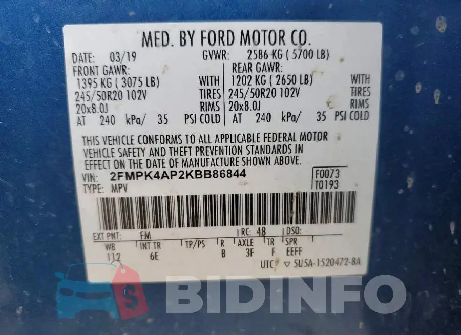 2FMPK4AP2KBB86844 Photo# 13
