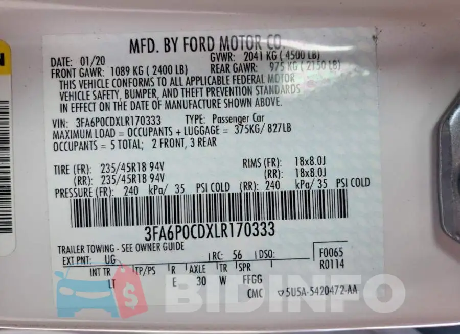 3FA6P0CDXLR170333 Photo# 13