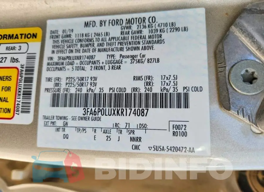 3FA6P0LUXKR174087 Photo# 12