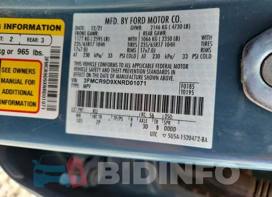 3FMCR9D9XNRD01071 Photo# 14