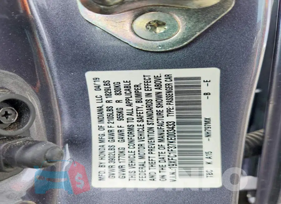 19XFC1F37KE003433 Photo# 12