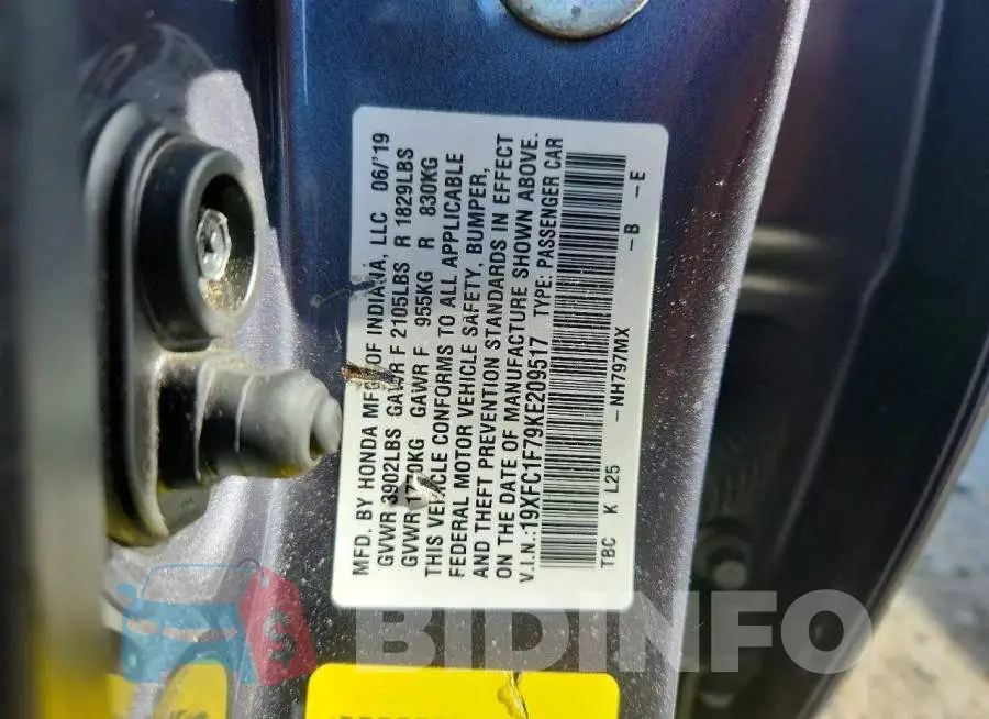 19XFC1F79KE209517 Photo# 12