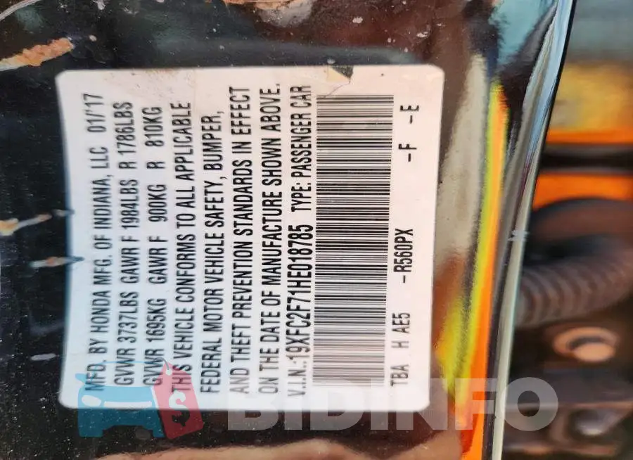 19XFC2F71HE018785 Photo# 12
