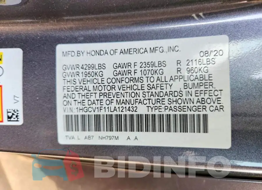 1HGCV1F11LA121432 Photo# 12