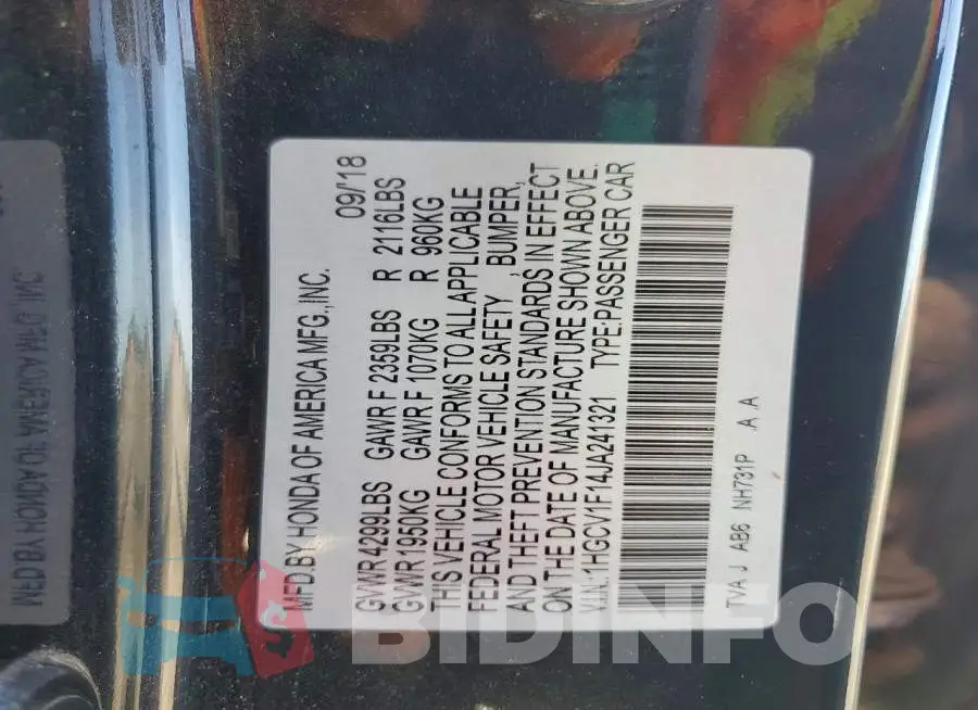 1HGCV1F14JA241321 Photo# 12