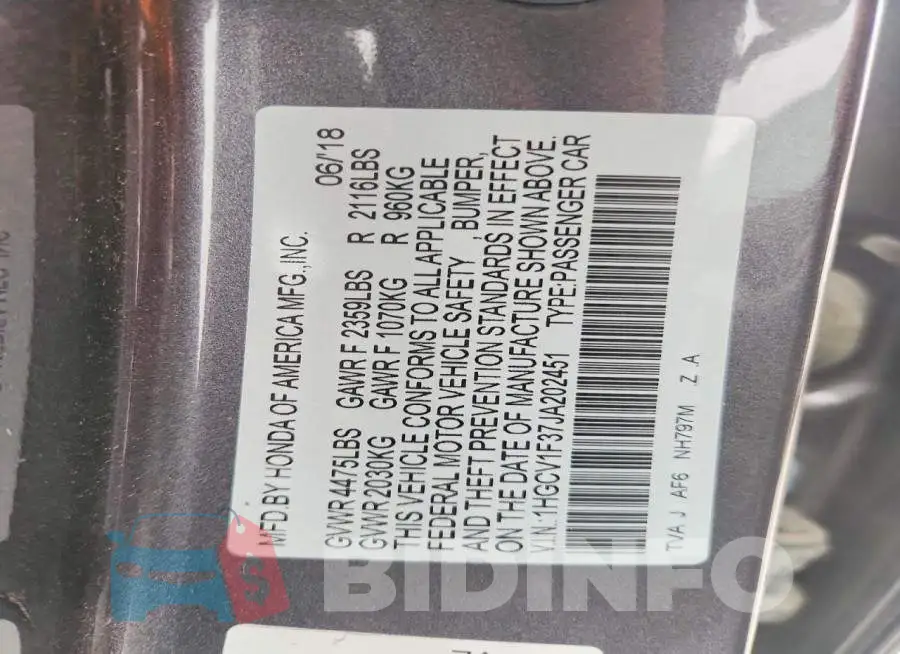 1HGCV1F37JA202451 Photo# 12