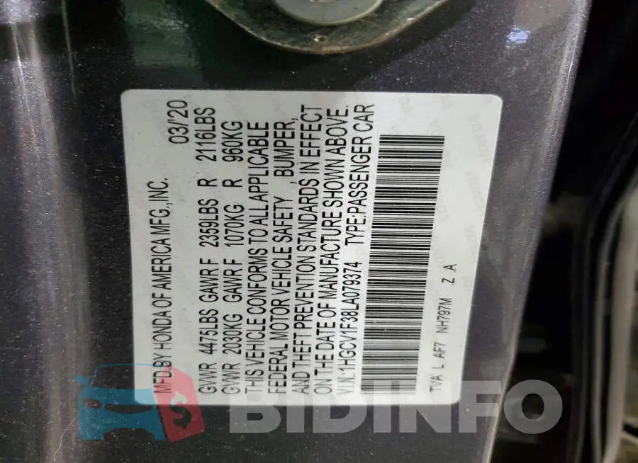 1HGCV1F38LA079374 Photo# 13