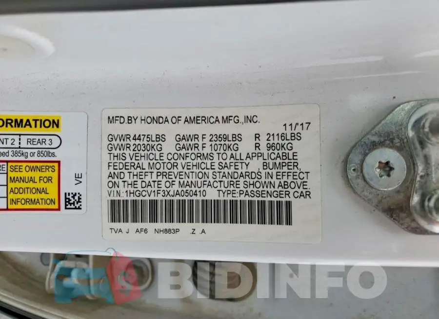 1HGCV1F3XJA050410 Photo# 12