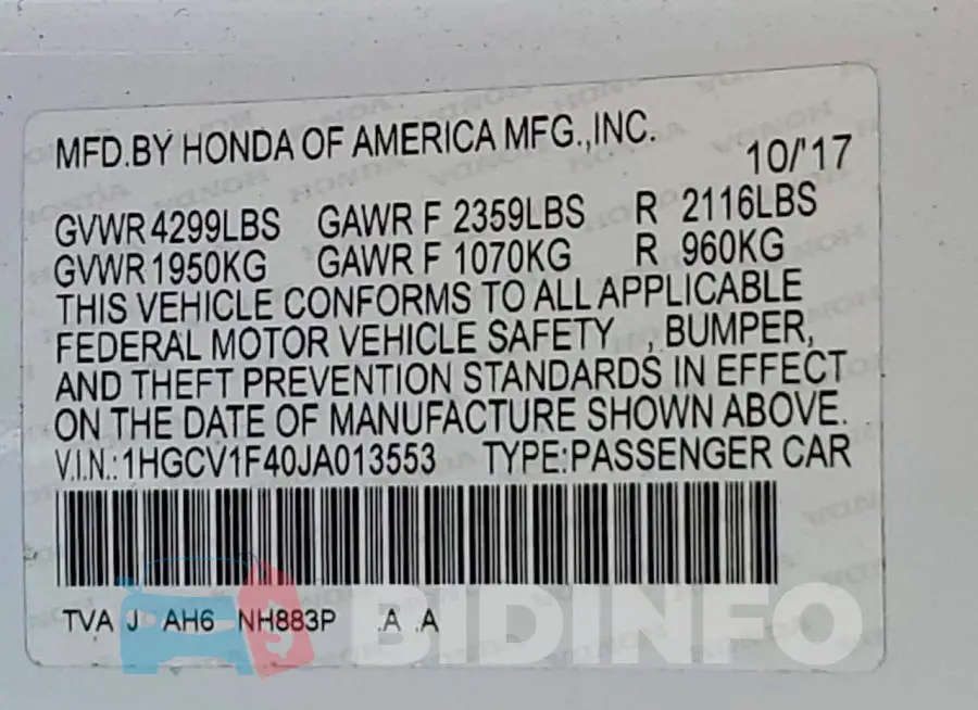 1HGCV1F40JA013553 Photo# 12