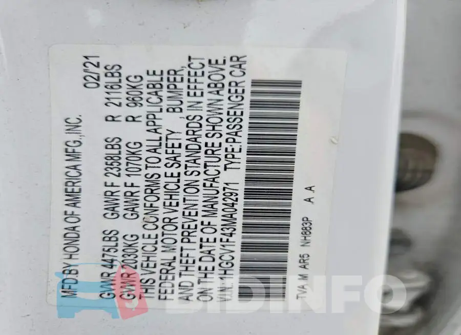 1HGCV1F43MA042971 Photo# 13