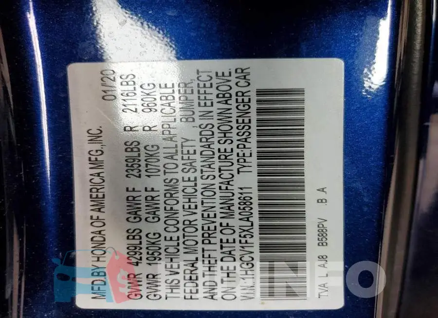 1HGCV1F5XLA058611 Photo# 12