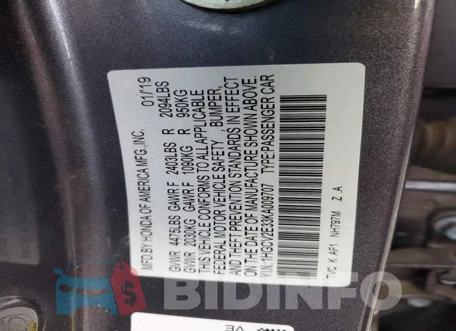 1HGCV2E33KA009707 Photo# 12