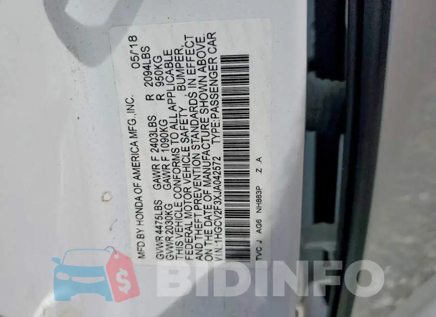 1HGCV2F3XJA042572 Photo# 12