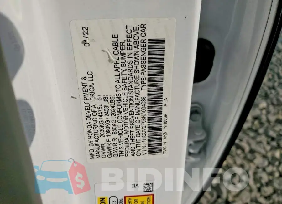 1HGCV2F96NA004086 Photo# 13